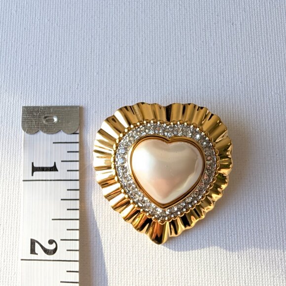 Vintage Signed Alfred Sung Heart Brooch – Gold-Tone w/ Pearl - Picture 9 of 11